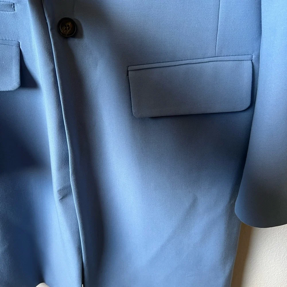 NWT Zara cornflower blue one button midi length jacket size S - Picture 5 of 9